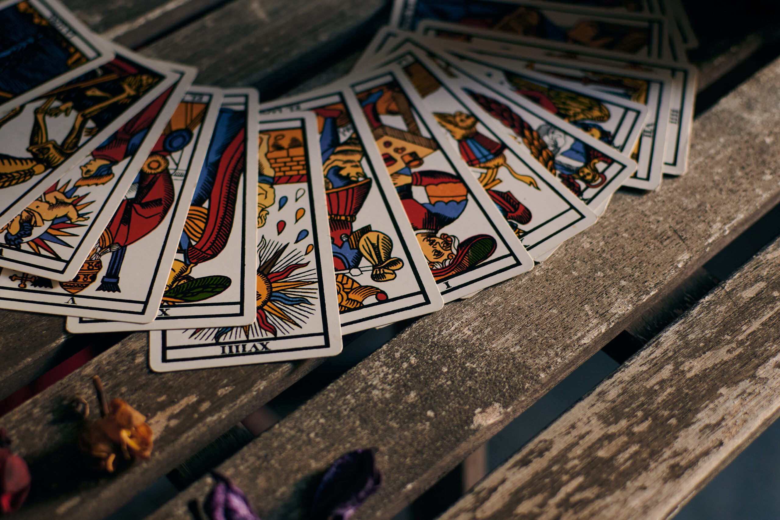 Tarot cards on a wooden table